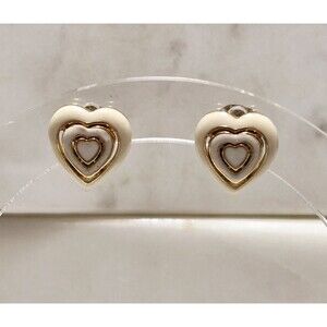 Heart Earrings White Enameled Goldtone Studs
